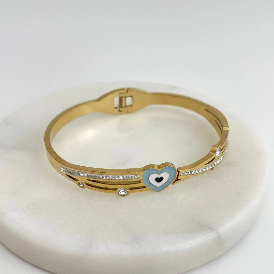 Anti-Tarnish Gold-Plated Evil Eye Heart AD Kada Bracelet