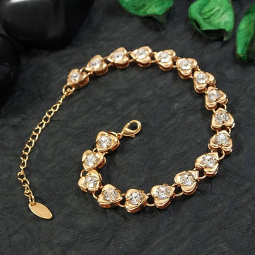 Anti-Tarnish Gold Heart Link CZ Bracelet, Perfect Valentine's Day Gift