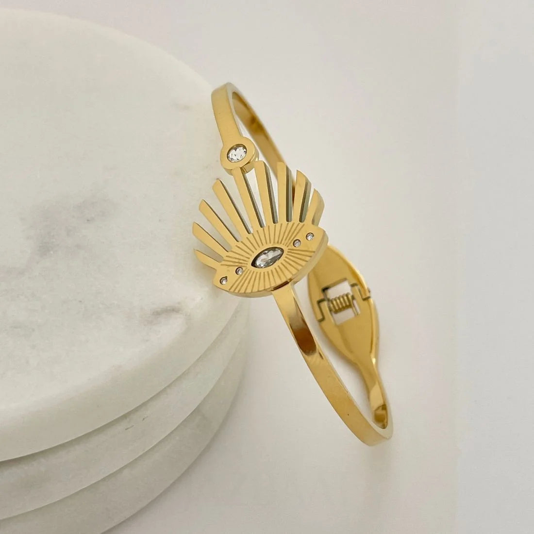 Anti-Tarnish Gold Plated Evil Eye Kada Bracelet | Waterproof Stainless Steel Handcuff Bangle