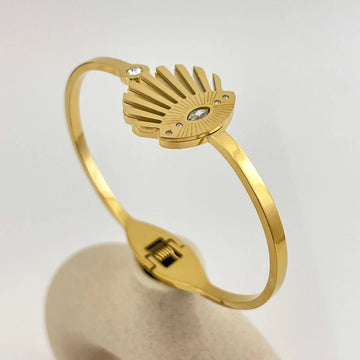 Anti-Tarnish Gold Plated Evil Eye Kada Bracelet | Waterproof Stainless Steel Handcuff Bangle