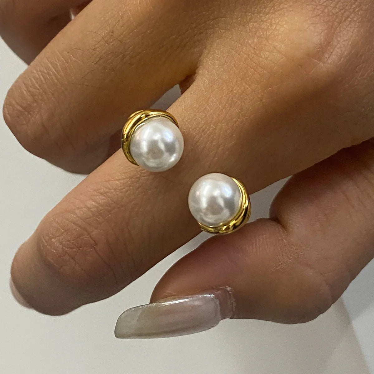 Anti-Tarnish Stainless Steel Adjustable Pearl Statement Ring
