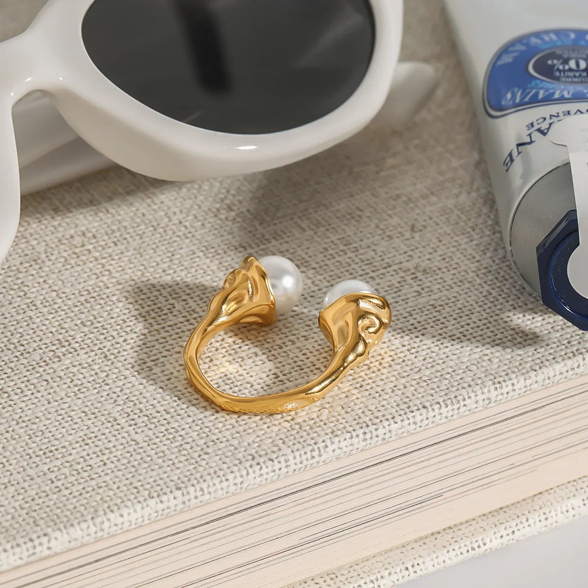 Anti-Tarnish Stainless Steel Adjustable Pearl Statement Ring