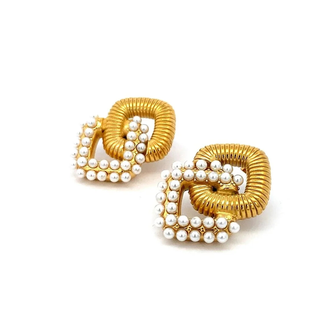 Aria Rhombus Pearl Drop Earrings, 18K Gold Plated & Waterproof