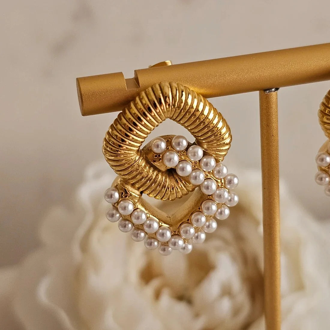 Aria Rhombus Pearl Drop Earrings, 18K Gold Plated & Waterproof