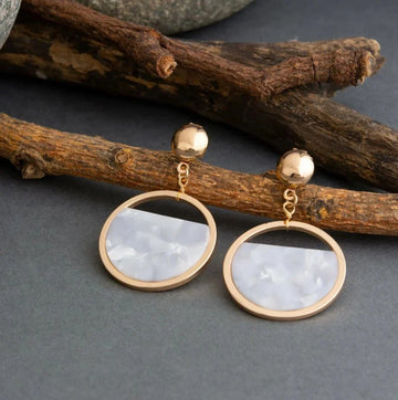Aura Milky White Acrylic Drop Earrings, Lightweight Circular Danglers