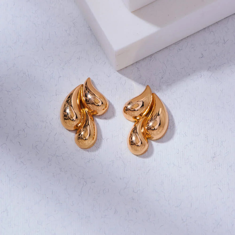 Aurelia Triple Droplet Studs, Anti-Tarnish Gold Earrings
