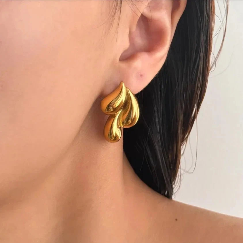 Aurelia Triple Droplet Studs, Anti-Tarnish Gold Earrings