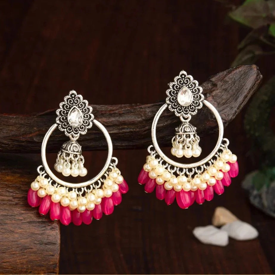 Boho-Chic Colorful Beaded Chandbali Dangler Earrings