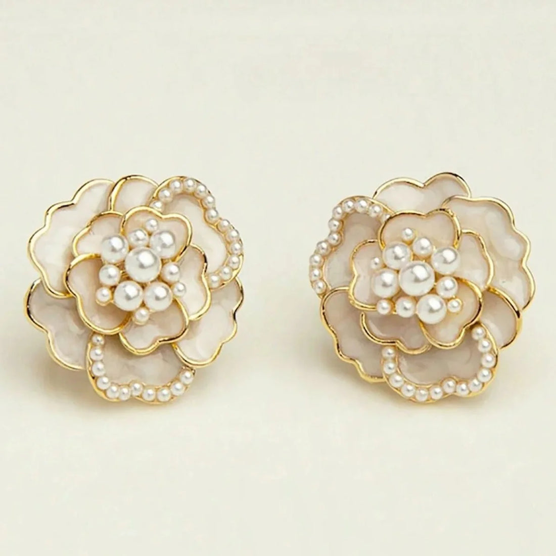 Camellia Pearl Studs, Korean Style Floral Earrings