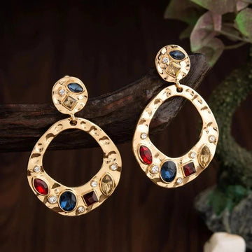 Chroma Glow Gold-Plated Multicolored Crystal Dangler Earrings