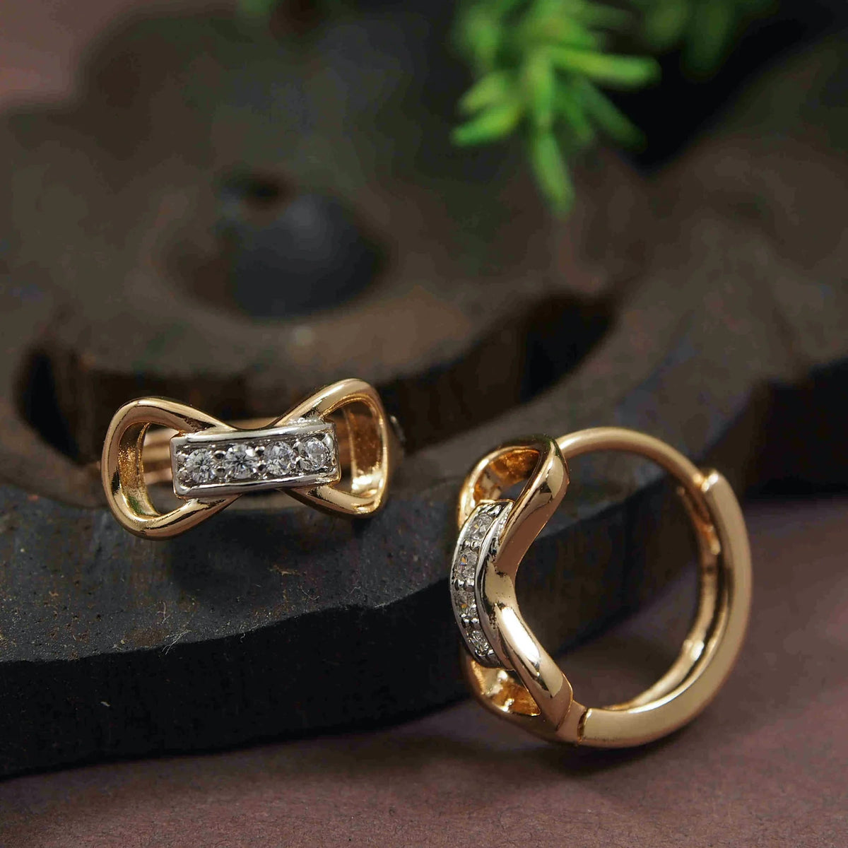 Dainty Gold-Plated Bow Hoop Earrings, Anti-Tarnish AD Studded Huggies