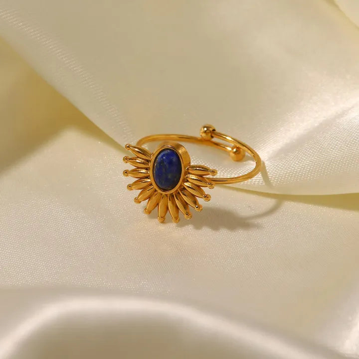 Kalatmika Elegant 18K Gold-Plated Natural Stone Sunburst Ring for Women