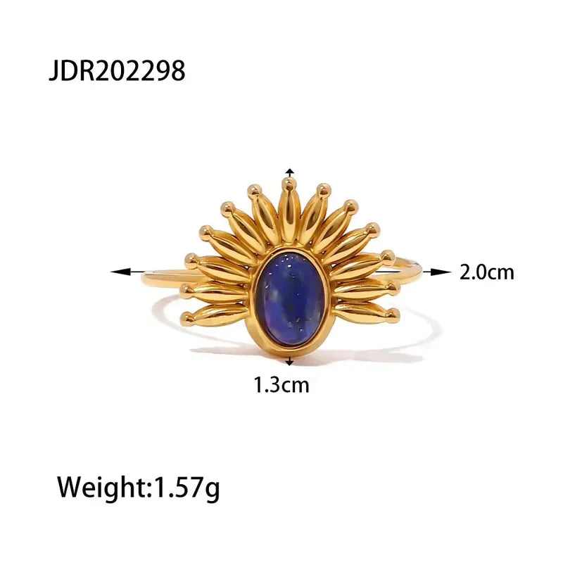 Kalatmika Elegant 18K Gold-Plated Natural Stone Sunburst Ring for Women