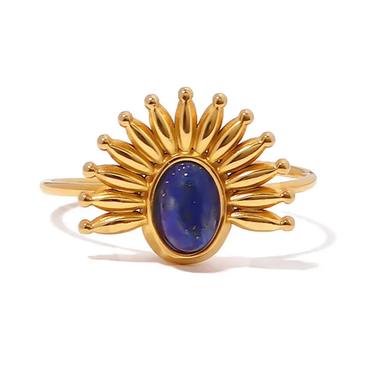 Kalatmika Elegant 18K Gold-Plated Natural Stone Sunburst Ring for Women