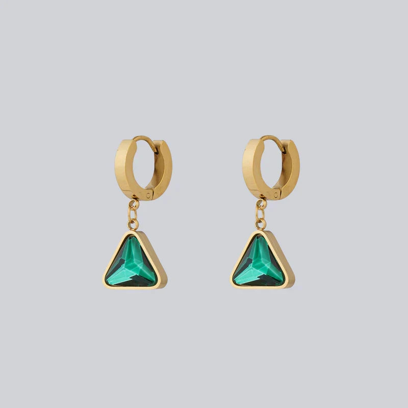 Emerald Envy Geometric Drop Earrings, 18K Gold Plated & Anti-Tarnish