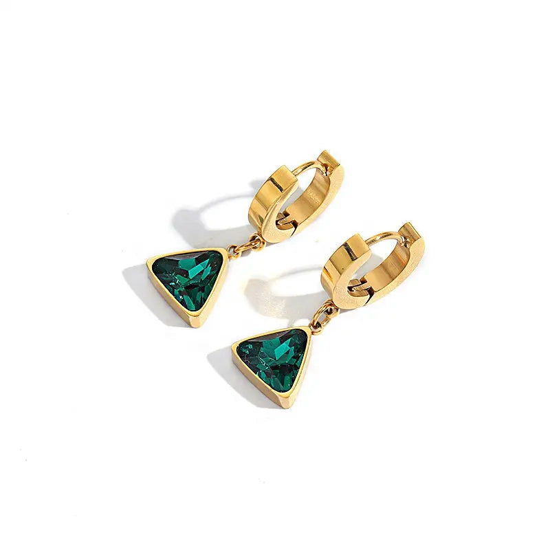 Emerald Envy Geometric Drop Earrings, 18K Gold Plated & Anti-Tarnish
