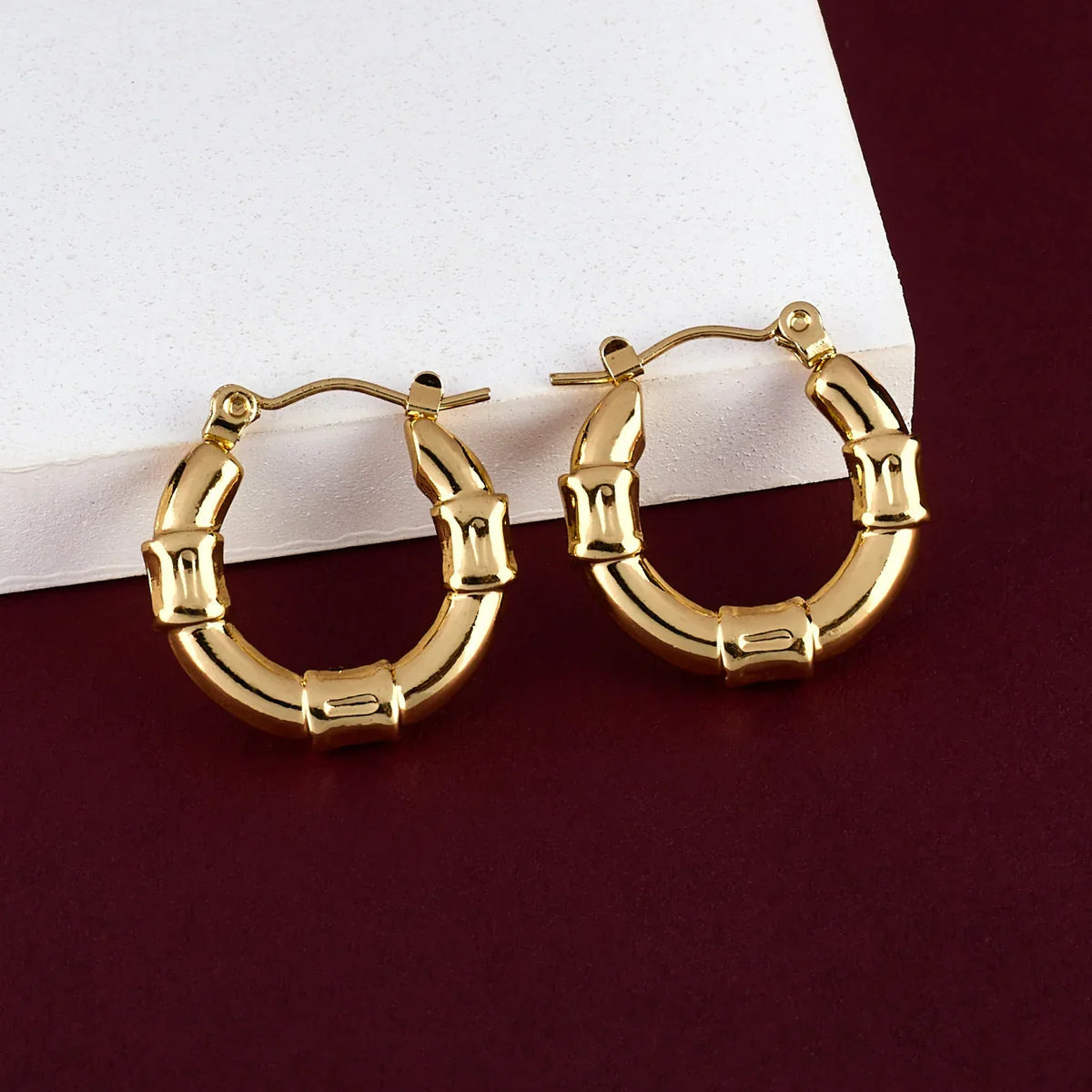 Gold-Plated Three-Knot Hoop Earrings, Waterproof & Anti-Tarnish