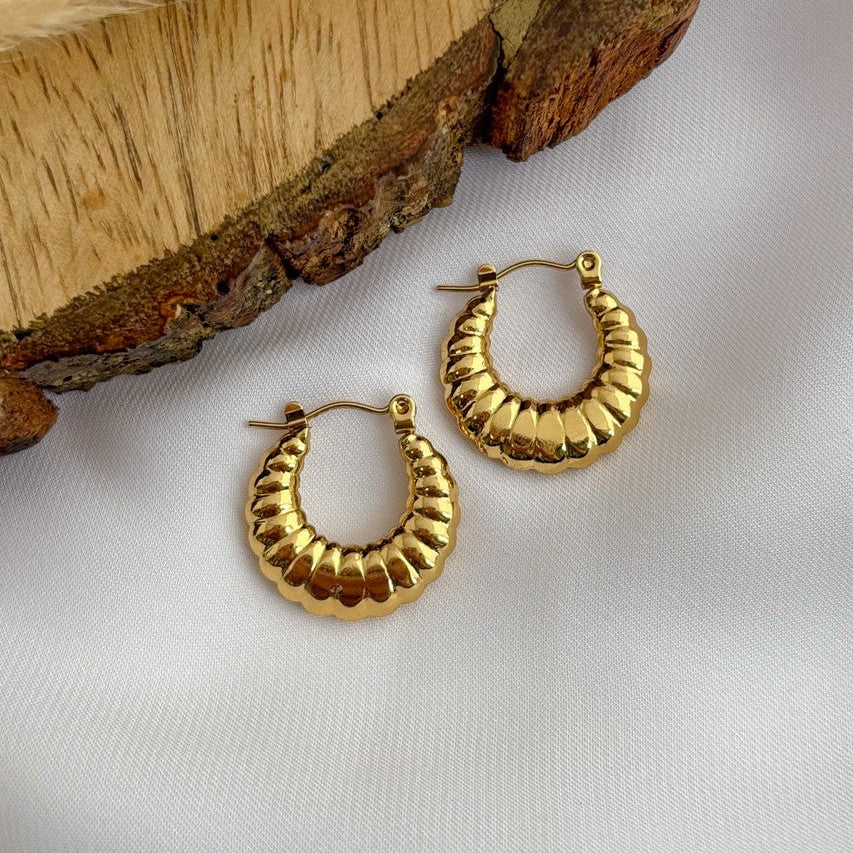 Gold Plated Mini Croissant Hoops, Tarnish-Free Waterproof Earrings