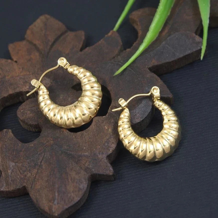 Gold Plated Mini Croissant Hoops, Tarnish-Free Waterproof Earrings