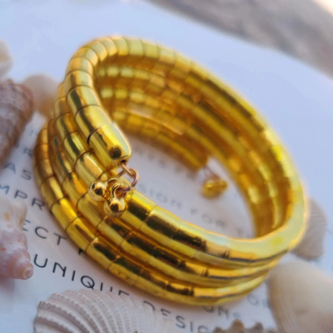 Gold Plated Spiral Wrap Bangle, Traditional Ghungroo Bracelet for Women