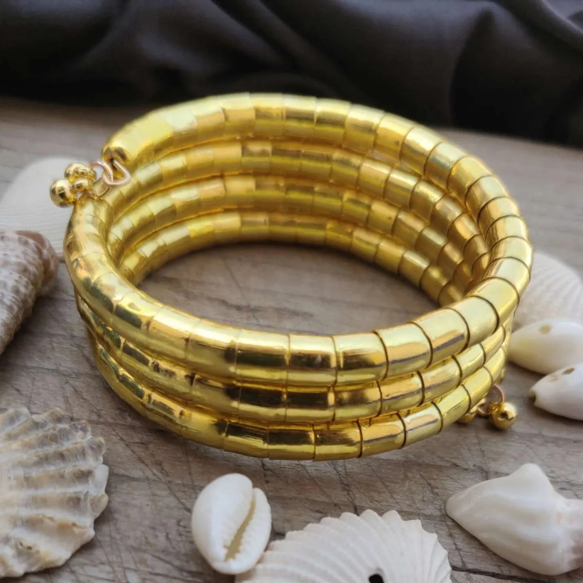 Gold Plated Spiral Wrap Bangle, Traditional Ghungroo Bracelet for Women