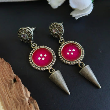 Kalatmika Hand-Painted Silver Replica Designer Dangler Earrings