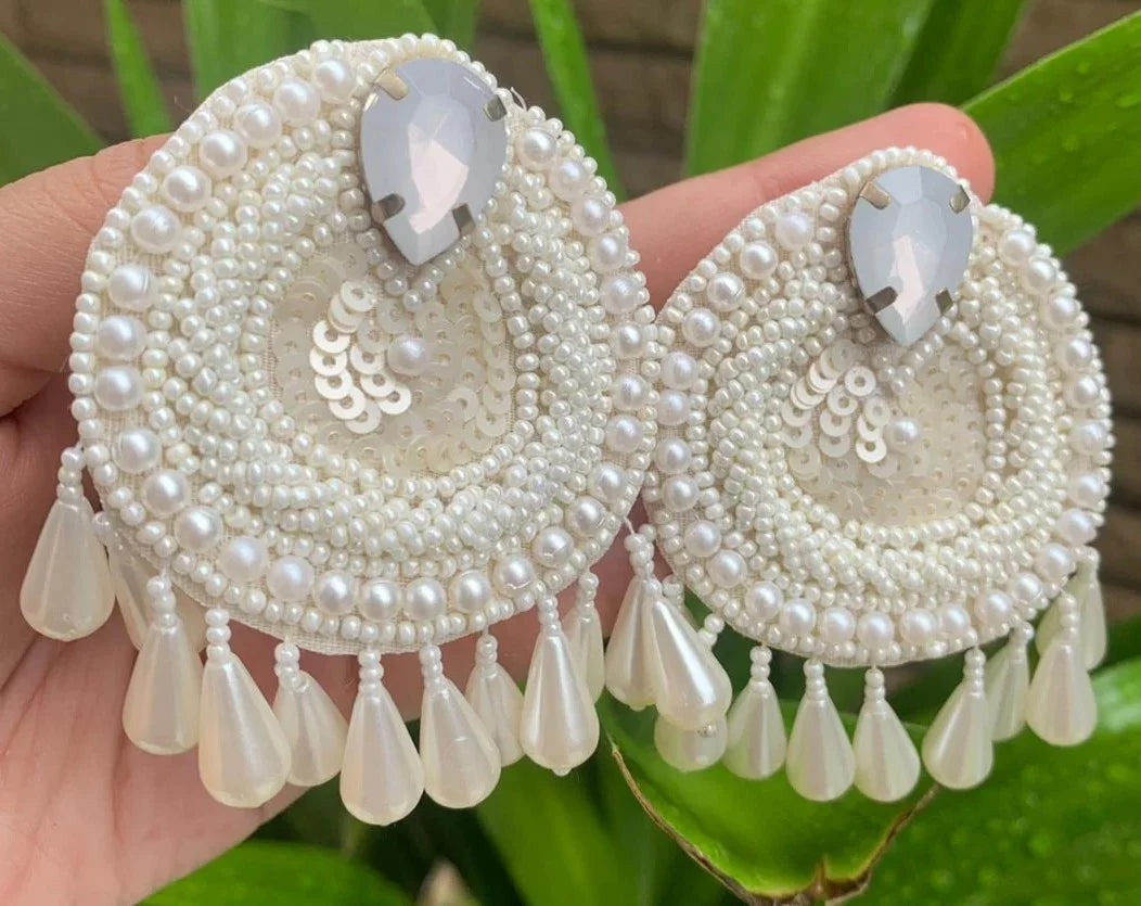 Handcrafted Pearl-Embellished Beaded Earrings