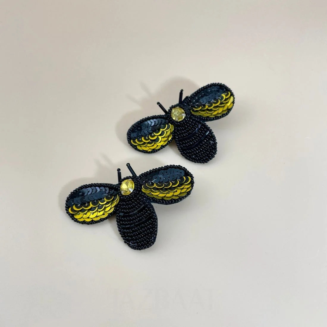 Honeybee Sparkle Studs, Handmade Embroidered Earrings