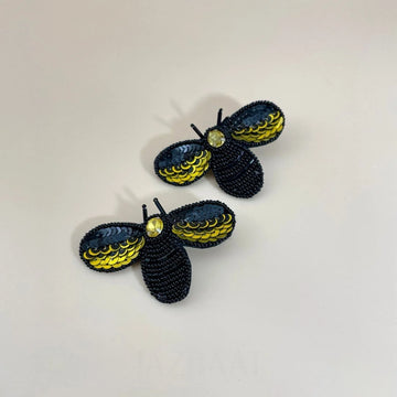 Honeybee Sparkle Studs, Handmade Embroidered Earrings