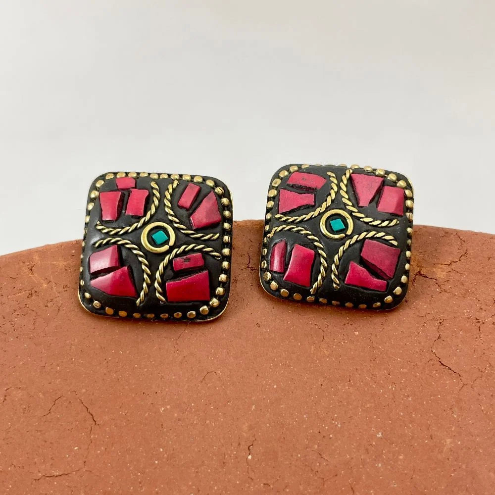 Kalatmika Indian Craft Lac Work Geometric Stud Earrings