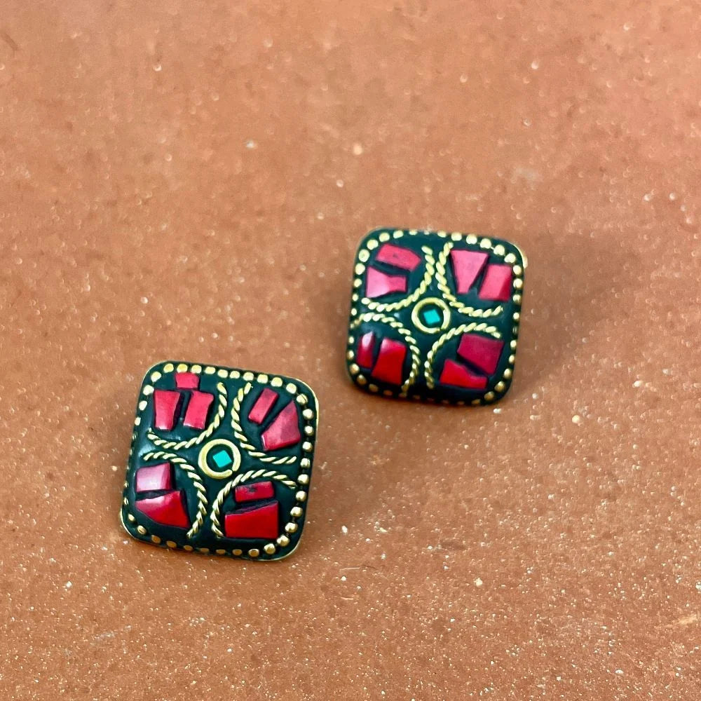 Kalatmika Indian Craft Lac Work Geometric Stud Earrings
