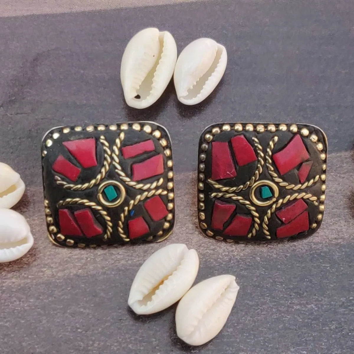 Kalatmika Indian Craft Lac Work Geometric Stud Earrings