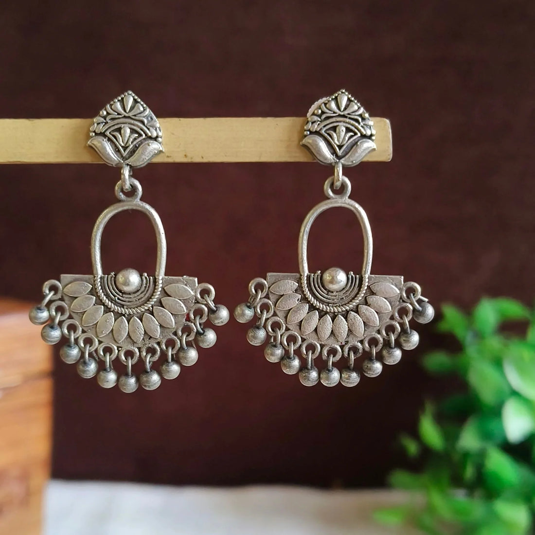 Jharokha Oxidised Intricate Embossed Ghungroo Silver Danglers