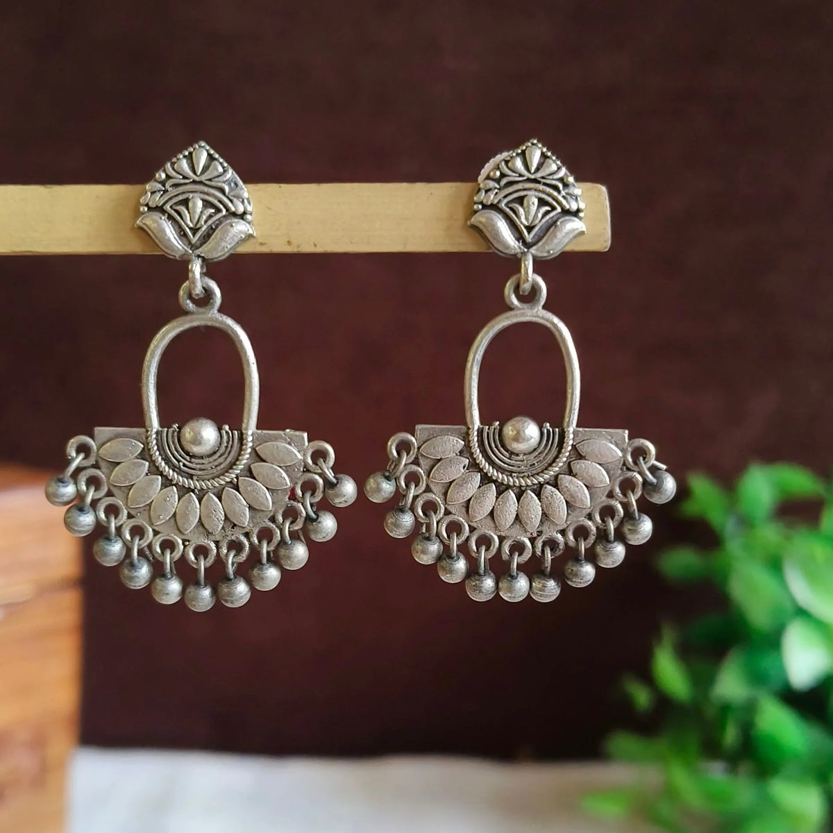 Jharokha Oxidised Intricate Embossed Ghungroo Silver Danglers