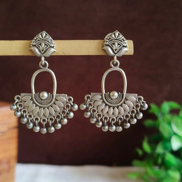 Jharokha Oxidised Intricate Embossed Ghungroo Silver Danglers