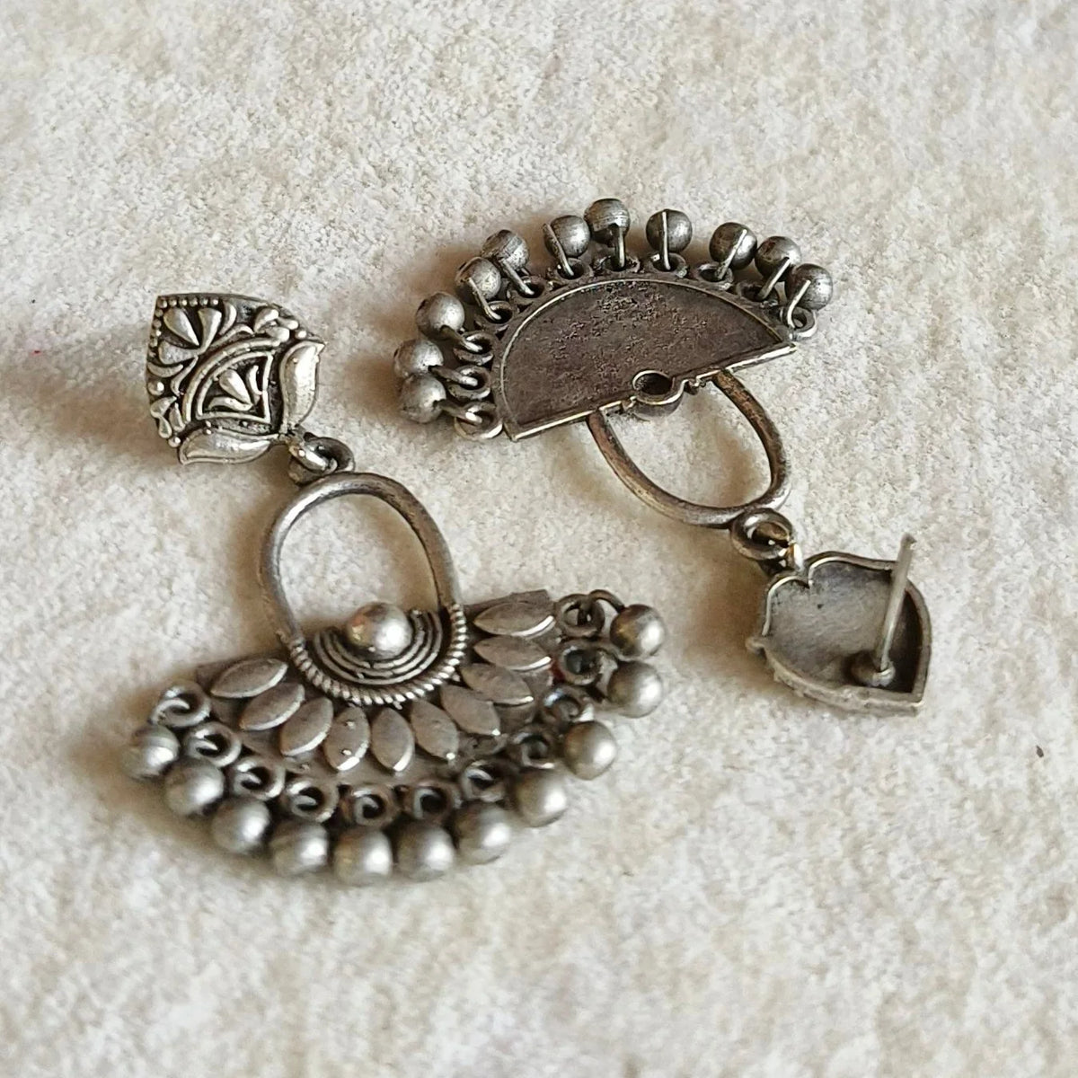 Jharokha Oxidised Intricate Embossed Ghungroo Silver Danglers