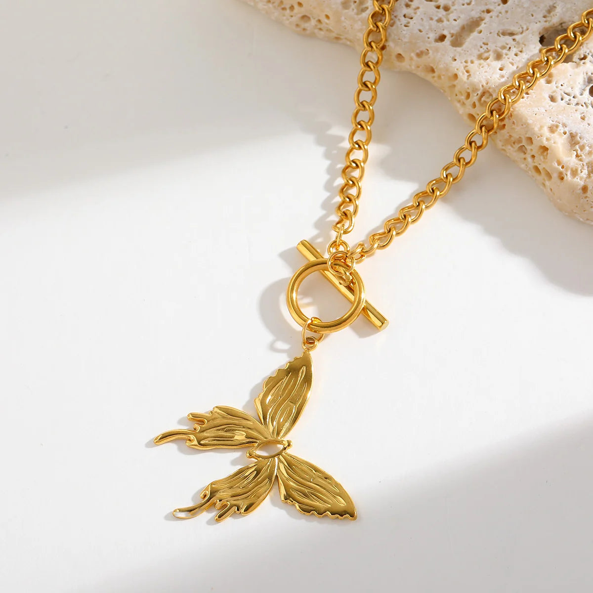 Kalatmika 18K Gold Plated Waterproof Butterfly Pendant Necklace for Women, Anti-Tarnish Stainless Steel Cuban Link Aesthetic Jewelry