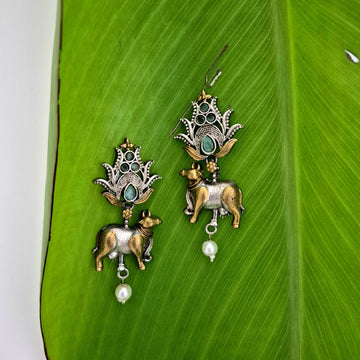 Kalatmika Dual-Tone Kamdhenu Dangler Earrings