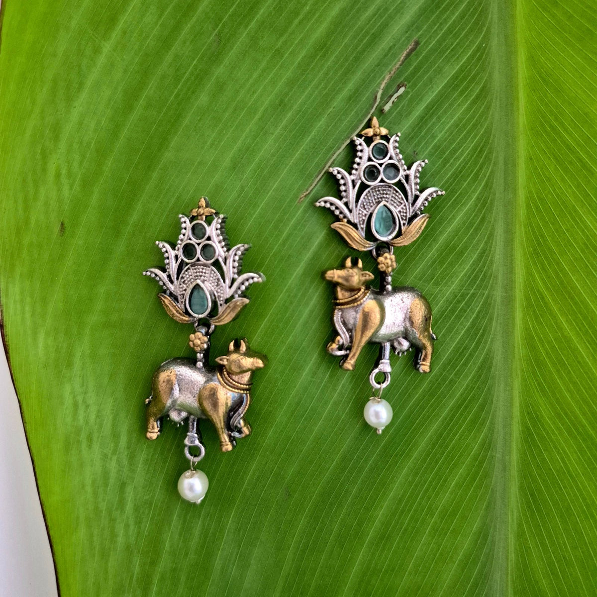 Kalatmika Dual-Tone Kamdhenu Dangler Earrings