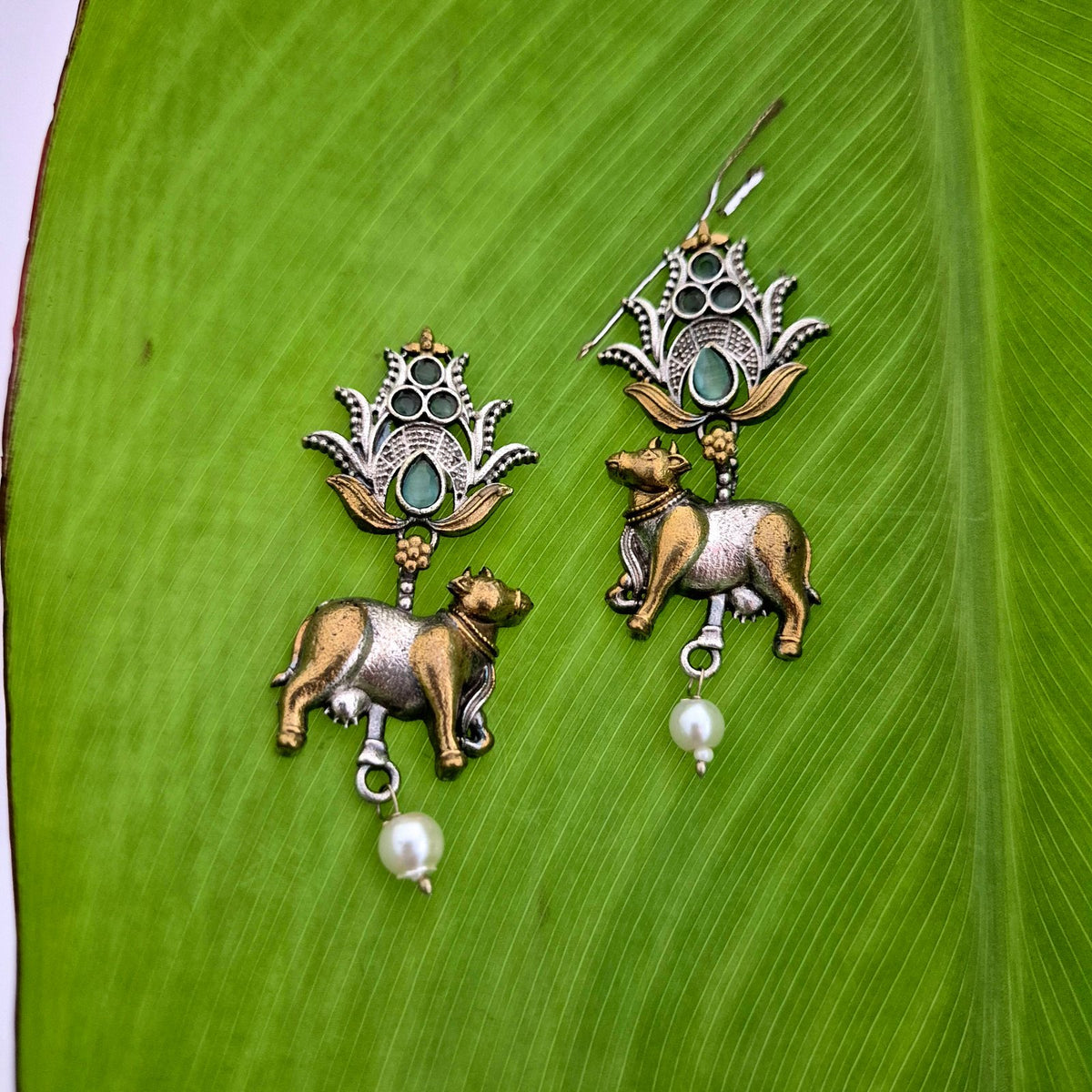 Kalatmika Dual-Tone Kamdhenu Dangler Earrings