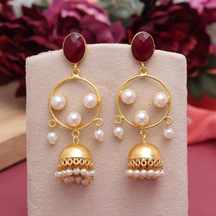 Kalatmika Traditional Maroon & Pearl Amrapali Jhumkas