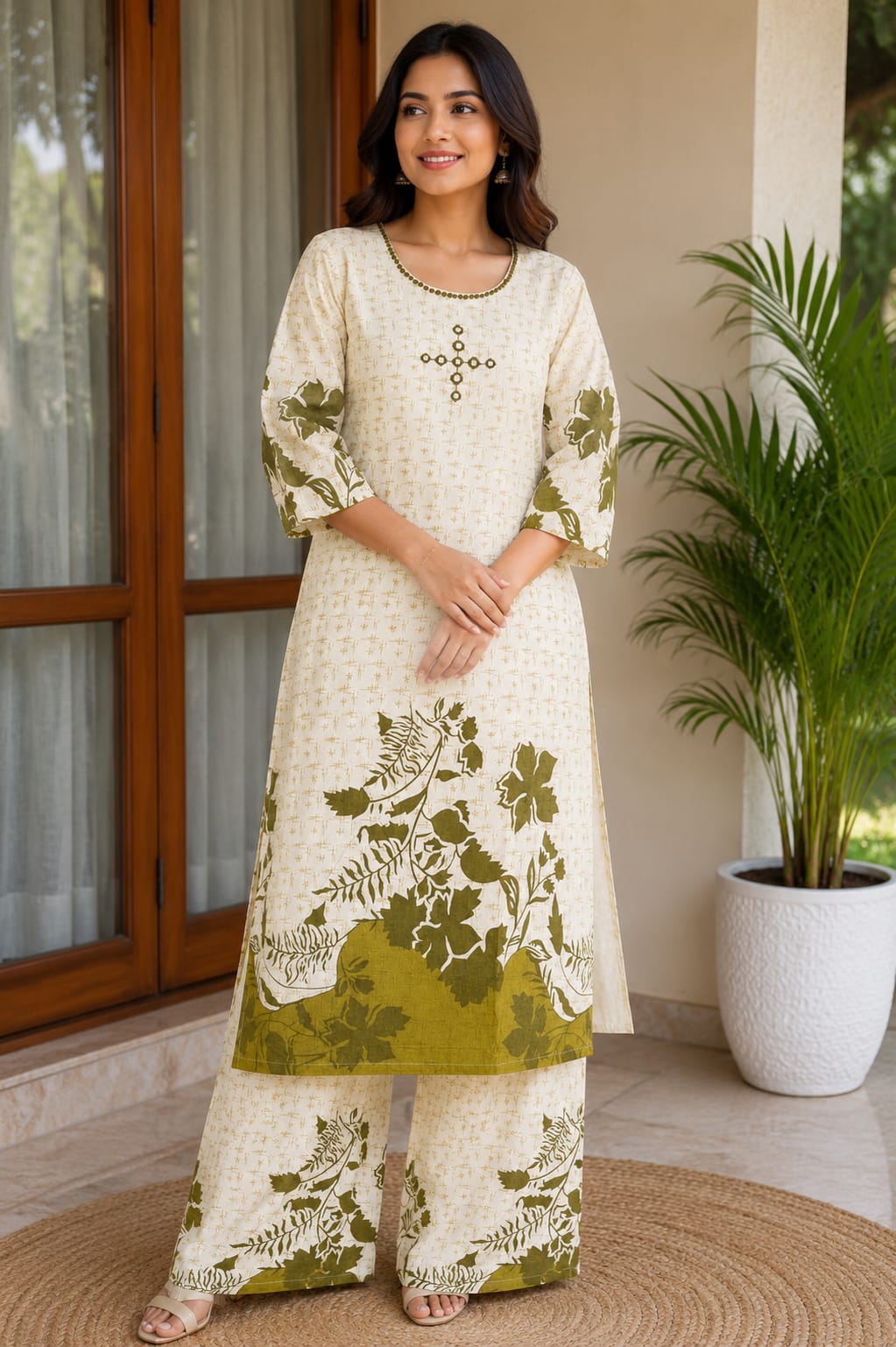 Kalatmika Women Cotton Embroidered Palazzo Set (K1001)