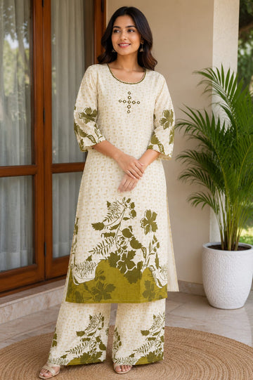 Kalatmika Women Cotton Embroidered Palazzo Set (K1001)