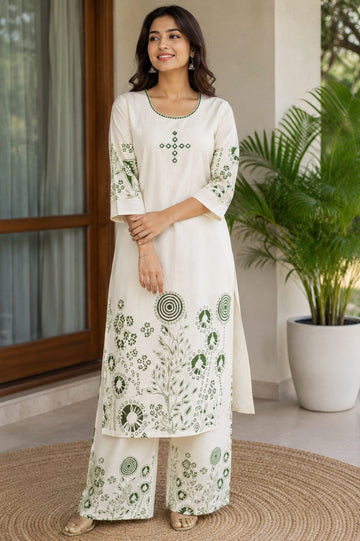 Kalatmika Women Cotton Embroidered Palazzo Set (K1002)