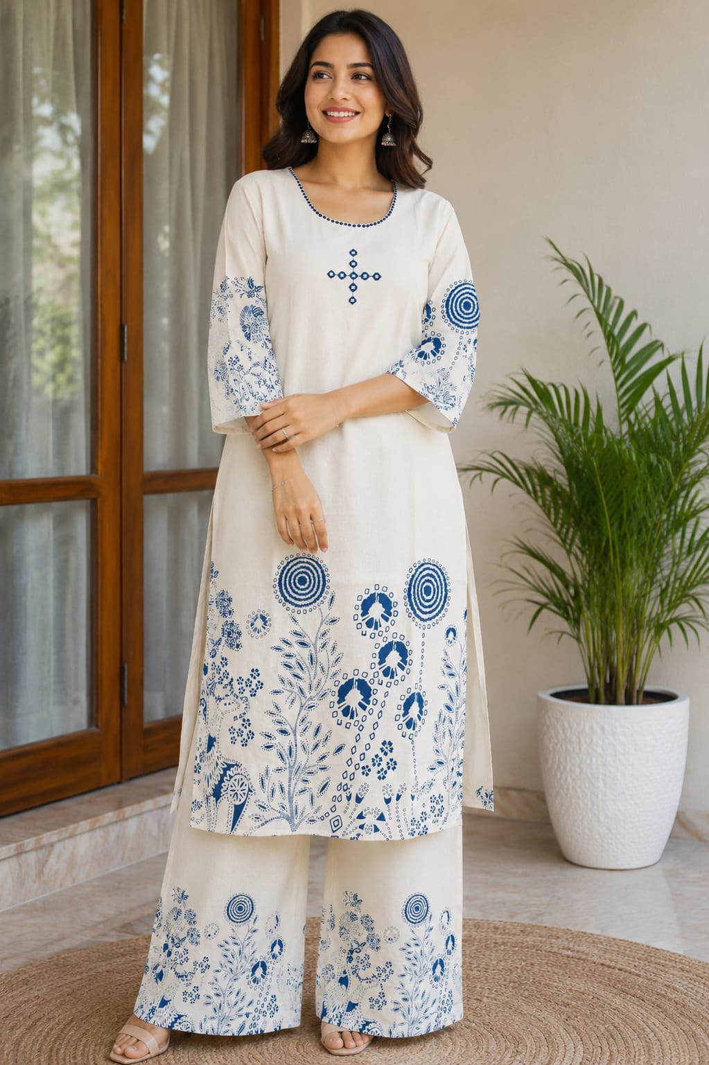 Kalatmika Women Cotton Embroidered Palazzo Set (K1003)
