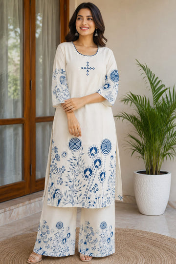 Kalatmika Women Cotton Embroidered Palazzo Set (K1003)