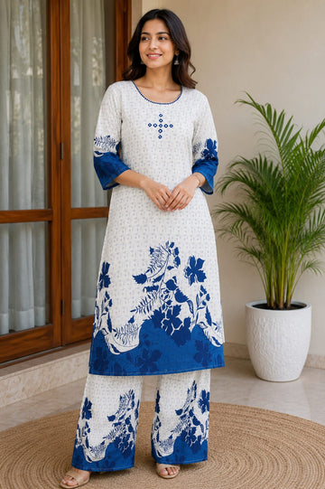 Kalatmika Women Cotton Embroidered Palazzo Set (K1004)