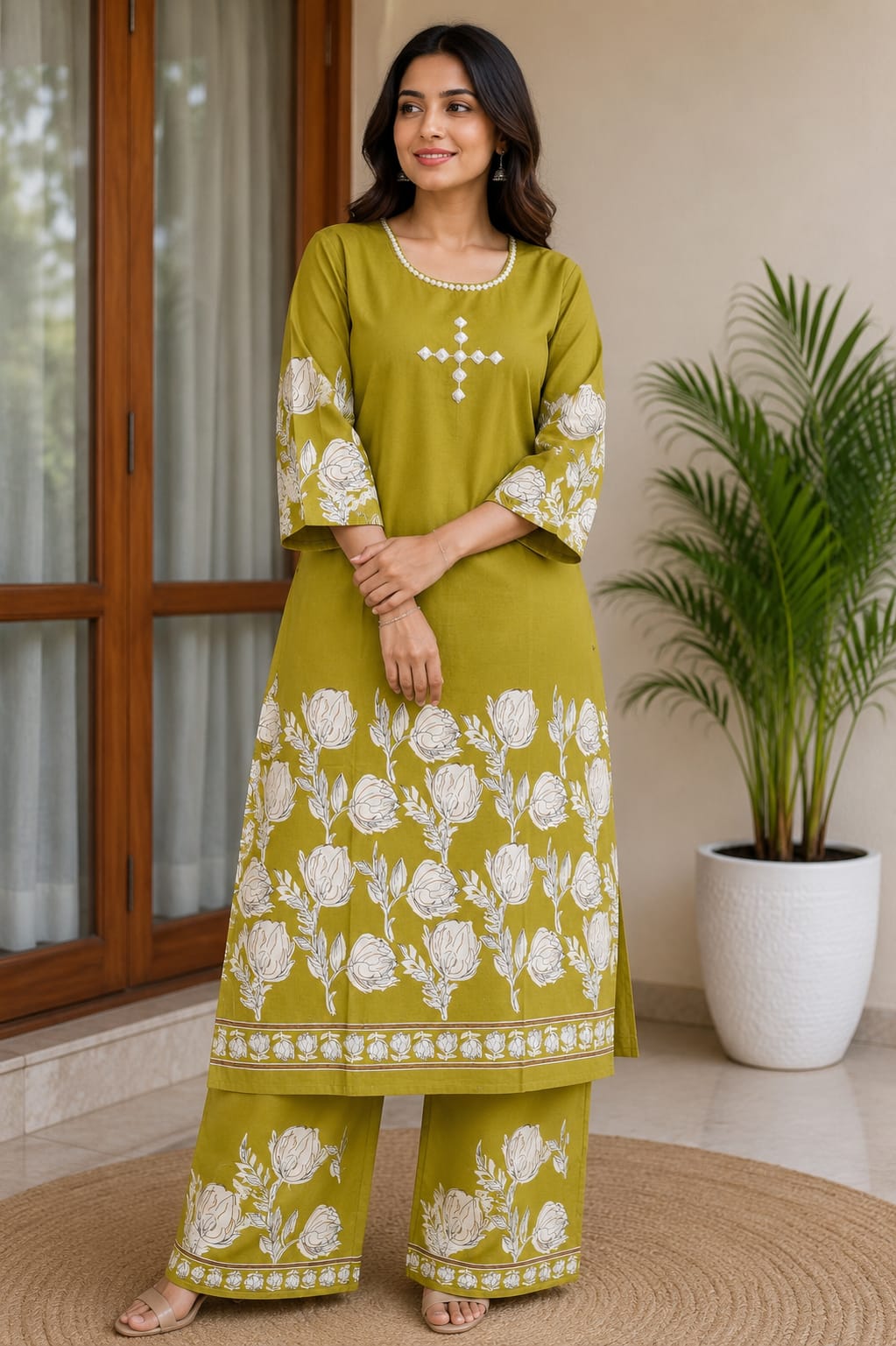 Kalatmika Women Cotton Embroidered Palazzo Set (K1005)