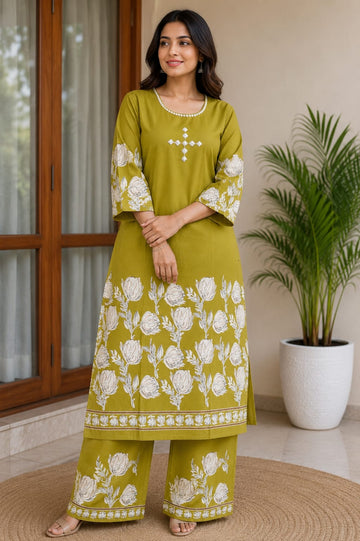 Kalatmika Women Cotton Embroidered Palazzo Set (K1005)