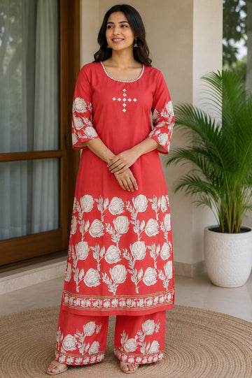 Kalatmika Women Cotton Embroidered Palazzo Set (K1006)